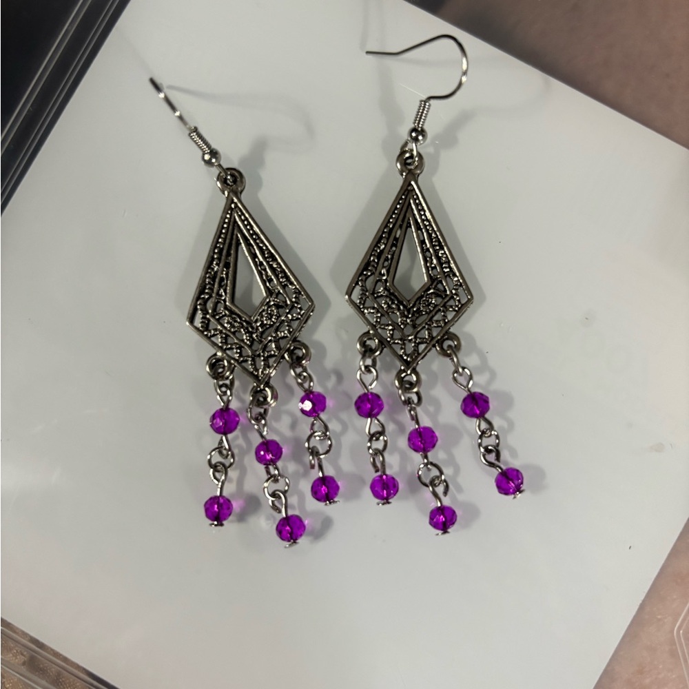 Purple/fuschia Dangle Earrings